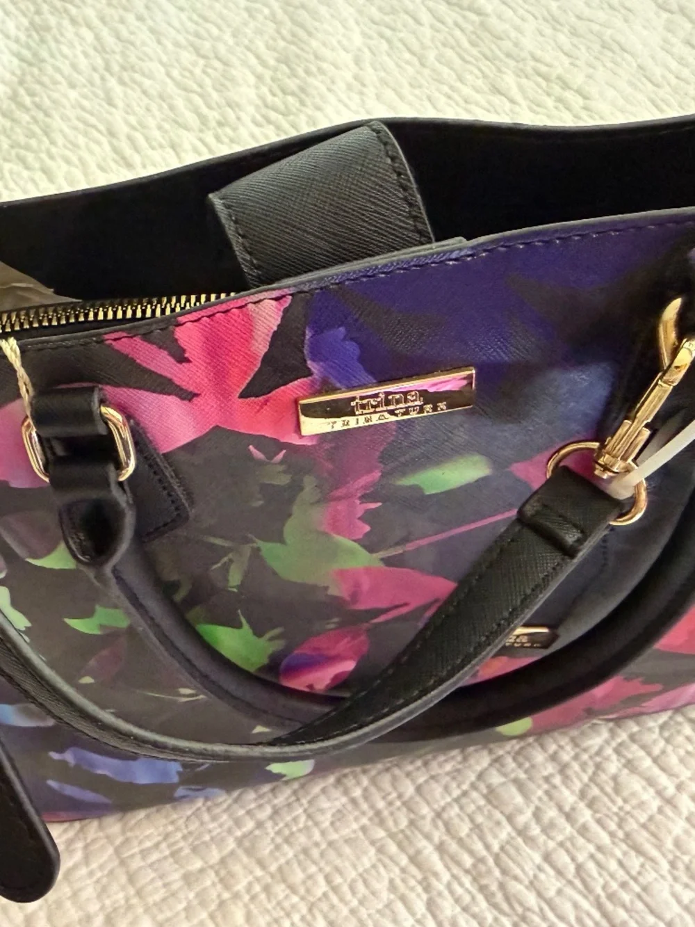 Trina Turk Floral Structured Satchel – TTT‑SDFZ03‑LEA – Vegan Leather – NWT